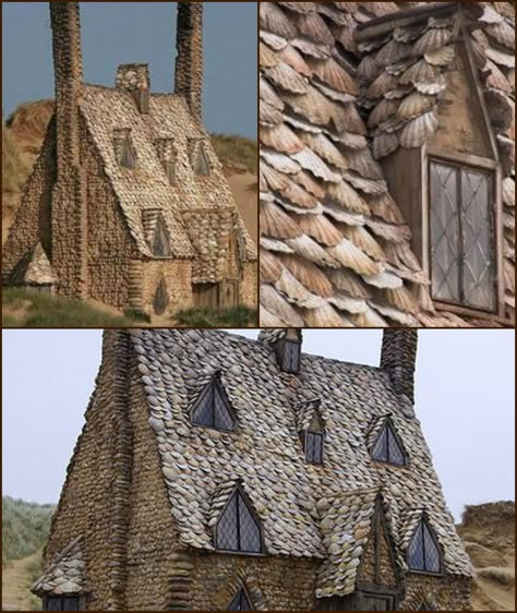 Shell House Architecture, Romione Shell Cottage, Shell Structure Architecture, Shell Building, Shell Cottage, Thatched Roof Cottage, Shell House, Beautiful Buildings, Dream Home Design