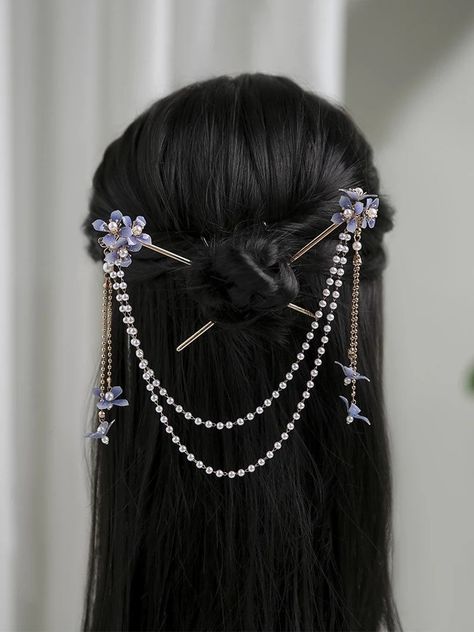 Raiden Shogun Hair Pin, Side Hair Clip, Hanfu Hair Accessories, Hanfu Hair, Uniform Ideas, Diy Hair Accessories Ribbon, Fantasy Outfits, Hair 101, French Twists