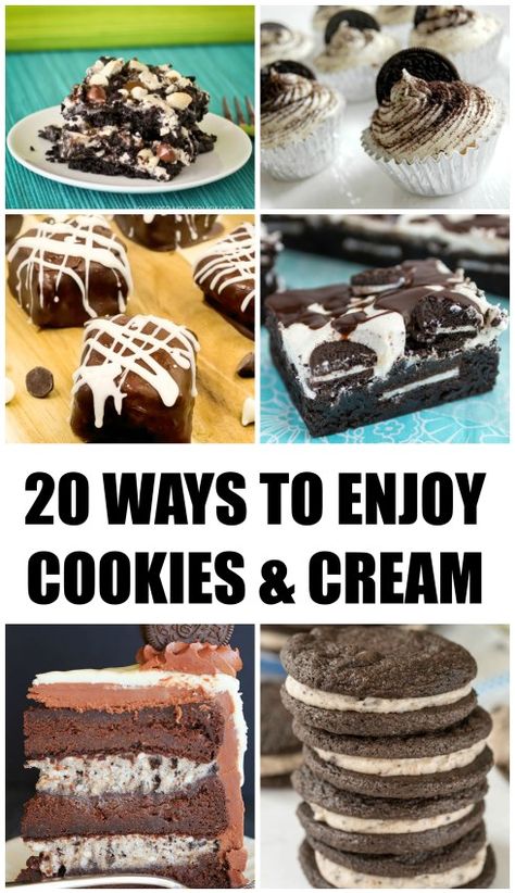 Cookies and cream are such a yummy flavour combination.Are you curious as to how many ways this dynamic duo can be put together? Have a peek on the blog at these 20 ways you can whip up! Cookie And Cream Recipes, Cookies And Cream Recipes, Cookie Recipes Homemade, Treats Recipes, Cakes Recipes, Oreo Dessert, Ring Styles, Cream Desserts, Ice Cream Flavors