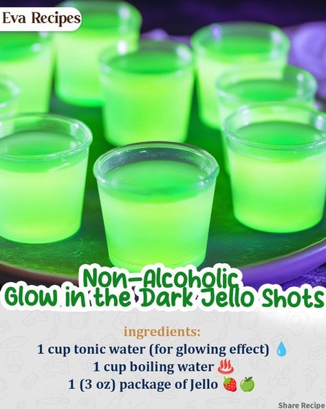 Glow In The Dark Food, Glow In The Dark Jello, Jello Cups, Glow In Dark Party, Glowing Effect, Dark Party, Glow Effect, Jello Shots, Tonic Water