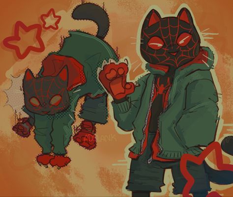 Miles Morales 42, Meows Morales, Brother And Sister Duo, Random Art Ideas, Miles And Gwen, Spider Cat, Spiderman Across The Spider Verse, Spiderman Stuff, Battle Cats