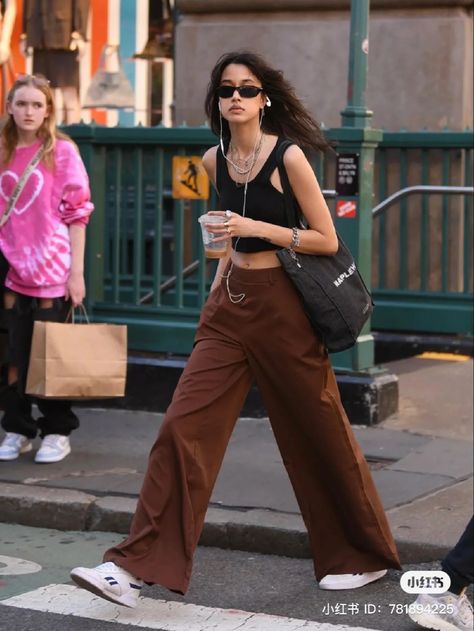 Blue Tank Top Outfit, Black Tank Tops Outfit, Brand Display, Black Cropped Tank Top, Loose Pants Outfit, Brown Dress Pants, Black Cropped Tank, Black Crop Top Tank, Tank Outfit