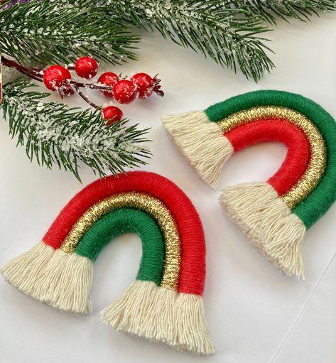 Excited to share the latest addition to my #etsy shop: Christmas macrame rainbow gift, Christmas stocking filler, boho Christmas decorations, small gifts for teachers, rainbow wall hanging, tree #red #christmas #green #christmasmacrame #macramerainbow #rainbowgift #stockingfiller #christmasstocking #bohochristmas #hamdmadechristmas #christmasdecorations Small Gifts For Teachers, Small Teacher Gifts, Macrame Products, Christmas Macrame, Macrame Rainbow, Hanging Tree, Rainbow Wall Hanging, Rainbow Gift, Christmas Green