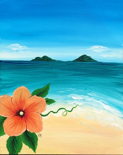 Learn to paint Island Dreams Hawaii Painting Ideas, Maui Painting, Hawaiian Painting, Hawaii Painting, Small Abstract Painting, Beach Art Painting, Grass Painting, Paint Nite, Painting Canvases