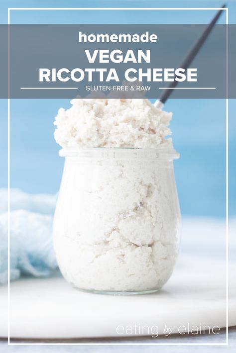 This homemade #vegan ricotta cheese has the perfect tang and texture — just like the real thing! It’s creamy and slightly sweet, acting as an ideal flavor and nutrient boost to both savory and sweet recipes. It comes together quickly and easily. You might be surprised by how many ingredients you already have in your pantry. The fresh lemon juice and apple cider vinegar pack just the right amount of punch and are balanced by the touch of salt and creamy blended cashews. #ricottacheese #ricotta Vegan Cottage Cheese, Vegan Ricotta Cheese, Cottage Cheese Recipe, Ricotta Cheese Recipes, Homemade Ricotta, Vegan Ricotta, Cottage Cheese Recipes, Vegan Yogurt, Low Carb Vegan