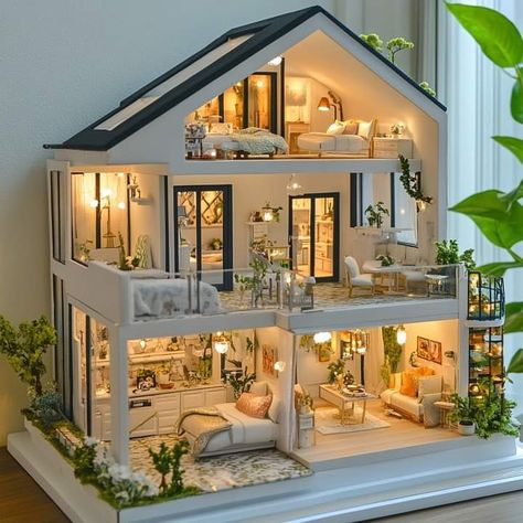 Big Doll House, Room Box Miniatures, House Floor Design, Doll House Plans, Mini Doll House, Doll House Crafts, Toy House, Box Houses, Modern Dollhouse