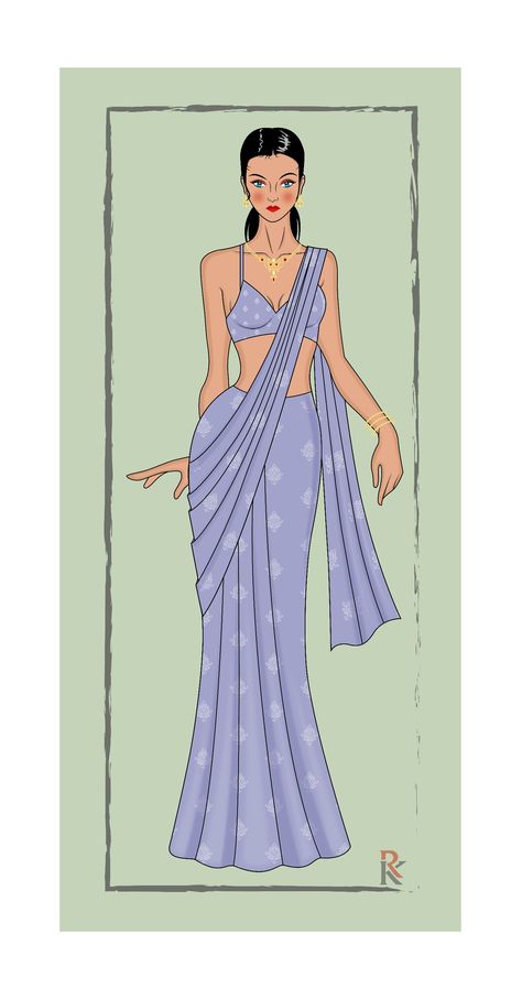 Saree Styles Illustration, Sarees Illustration, Saree Illustration Fashion Sketch, Saree Sketches Fashion Illustration, Saree Illustration Sketch, Saree Fashion Illustration, Indian Fashion Illustration, Saree Drawing, Saree Illustration