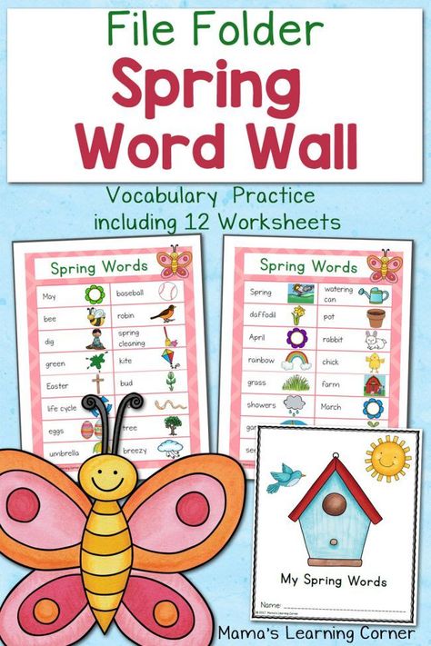 Spring File Folder Word Wall Number Worksheets For Preschool, Spring Vocabulary Words, Spring Color By Number, Pre-k Writing, Spring Vocabulary, Folder Activities, File Folder Activities, Spring Words, Spring Preschool