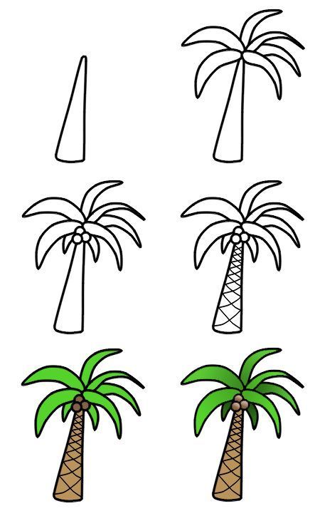 10 Easy Doodles to Inspire Your Creativity - Wildflowers and Wanderlust Cartoon Palm Tree, Trin For Trin Tegning, Ako Kresliť, Tree Drawing Simple, Palm Tree Drawing, Arte Doodle, Drawing Lessons For Kids, Easy Drawings For Kids, Tree Drawing