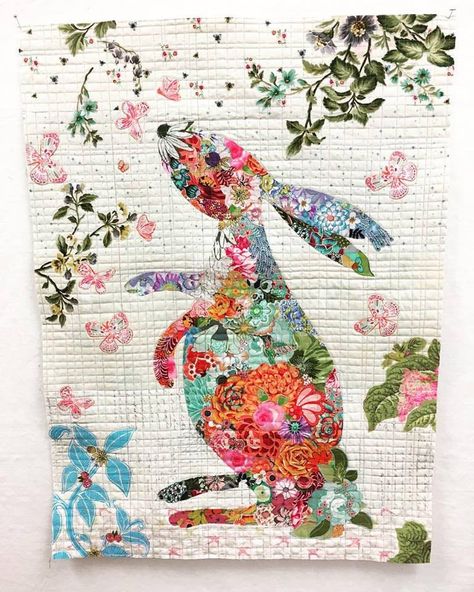 Bunny Collage, Collage Quilts, Bunny Quilt, Anna Marie, Collage Art Projects, Fabric Postcards, Modern Quilting, Quilt Stores, Animal Quilts