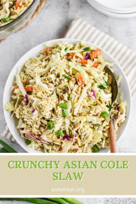 Crunchy Asian Cole Slaw | Recipes | Eat Wheat Asian Cole Slaw, Crunchy Cole Slaw, Crunchy Asian Slaw, Asian Slaw Recipe, Summer Slaw, Asian Diet, Sesame Ginger Dressing, Easy Summer Side Dishes, Cabbage Salad Recipes