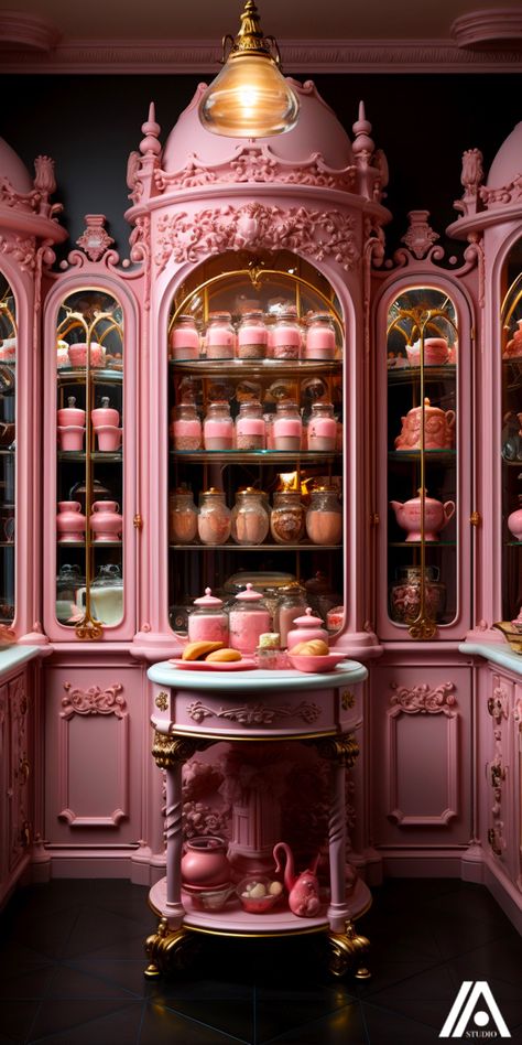 Barbie Library, Pink Library, Library Interior, Bakery Interior, Pink Room Decor, Barbie Style, Pink Home Decor, Dream House Rooms, Fantasy House