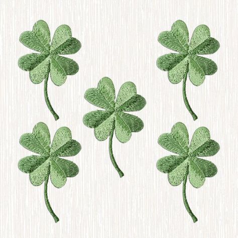 Clover Leaf Embroidery, Clover Pattern Design, Clover Embroidery Pattern, Four Leaf Clover Embroidery, Embroidery Clover, Shamrock Embroidery, Green Leaf Decor, Clover Embroidery, Embroidery Stickers