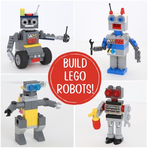 How to Build Cool LEGO Robots - Frugal Fun For Boys and Girls Lego Robots Easy, Lego Robot Ideas, Lego Bins, Lego Dinosaur, Lego Challenge, Free Lego, Diy Robot, Lego Club, Lego Animals