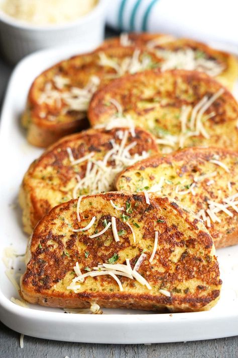 Parmesan French Toast, French Toast Savory, Savory French Toast Recipe, Challah French Toast Casserole, Savory French Toast, Fancy Toast, Savoury French Toast, Challah French Toast, French Toast Pancakes