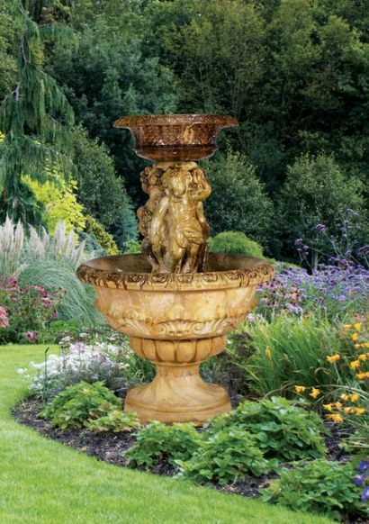 Antique Cherubs Fountain by Henri Studio - Click Image to Close Large Outdoor Fountains, Underwater Led Lights, Round Column, Outdoor Fountains, Outdoor Water Feature, Small Fountains, Fountain Feature, Water Fountains Outdoor, Outdoor Fountain