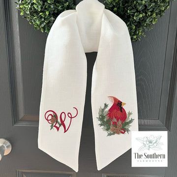 Our 100% Linen Sashes are a lovely accent to a plain boxwood wreath and can be easily changed out for the seasons.  They make a perfect topper for Easter baskets, bouquet wraps, chair sashes, home decor and even newborn photography sessions. The sashes measure 5" wide x 56" long. We carry 12 linen colors everyday and o Christmas Wreath Sash, Wreath Scarves, Christmas Sash, Wreath Scarf, Wreath Sashes, Monogram Christmas Wreath, Embroidering Machine, Fall Monograms, Wreath Sash