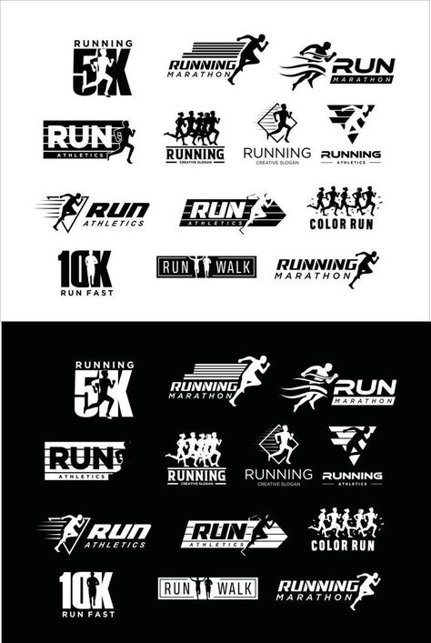 Set Of Run Logo silhouette Design Running sport concept Fun Run Logo Ideas, Running Club Tshirt Design, Track Logo Design, Running Logo Design Sports, Sports Brand Logo Design, Run Logo Design Ideas, Running Team Logo, Sports Logos Design, Sport Logo Ideas