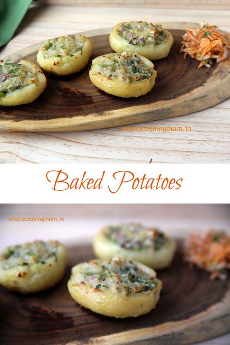 Baked Potatoes - healthy, vegetarian, snack, appetizer, side dish | whatscookingmom.in Potatoes Healthy, Vegetarian Snack, Making Baked Potatoes, Whats Cooking, Healthy Homemade Snacks, Indian Appetizers, Vegetarian Side Dishes, Healthy Recipes Easy Snacks, Vegetarian Snacks Recipes