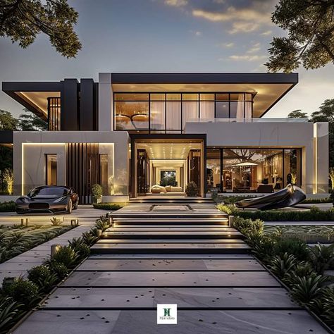 Modern Villa Exterior, Villa Exterior Design, Luxury Homes Exterior, Luxury Houses Mansions, Contemporary House Exterior, Luxury Modern Homes, Modern Villa Design, Exterior Design Ideas, House Arch Design