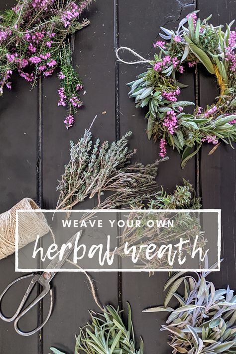 Diy Herb Wreath, Dried Sage Wreath, Herb Wreath Diy, Rosemary Wreath For Protection, Dried Herb Wreath, Sage Wreath Diy, Witch Wreath Diy, Sage Crafts, Herbal Wreath