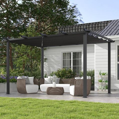 3 x 4m Aluminium Pergola with Retractable Roof in Dark Grey https://www.refinedhomeliving.co.uk/products/3-x-4m-aluminium-pergola-with-retractable-roof-in-dark-grey Refined Home Living Transform your home into a sanctuary of style and comfort. 🌿✨ #RefinedHomeLiving #HomeElegance #DesignInspiration #Hot #interiordesign #outdoorliving #alfresco #gardenideas #Bestseller #luxury #gardenvibes #summernights #refinedhomeliving #summerready #outdoorlifestyle Pergola With Retractable Roof, Garden Shelter, Aluminium Pergola, Garden Pergola, Retractable Pergola, Retractable Roof, Metal Pergola, Outdoor Environment, Retractable Canopy