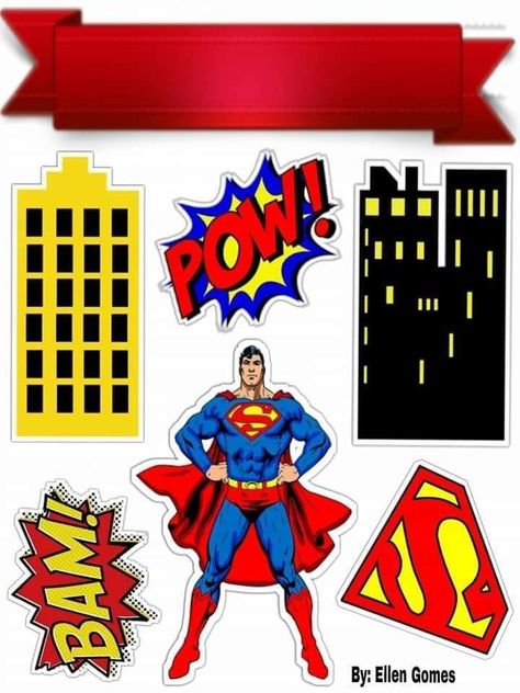 Superman Stickers Printable, Superman Cake Topper Printable Free, Superman Cake Topper Printable, Superman Cake Topper, Superman Birthday Cake, Superman Stickers, Hulk Hulk, Kitten Cake, Disney Cake Toppers