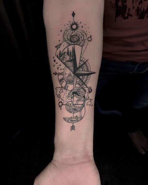 #compass #compasstattoo #travel #travelling #travelgram #geometrictattoo #forearmtattoo #dotworktattoo #tattooideas #tattoodesign #tattooformen #tattooartist #tattooinahmedabad #tattooindia #tattoobykaptaan #kaptaantattoo Travel Theme Tattoo, Viking Tattoos For Men, Compass Watch, Watch Tattoo, Theme Tattoo, Watch Tattoos, Tatuaje A Color, Modern Tattoos, Hand Tattoos For Guys