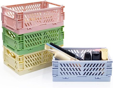 Xhwykzz 4 Pack Mini Pastel Crates for Storage, Mini Plastic Folding Baskets, Cute Colorful Organizing Crates for Bedroom Office Classroom Bathroom Desktop Drawer Shelf(5.9x3.9x2.2in) : Amazon.ca: Home Pastel Crates, Crates For Storage, Classroom Bathroom, Mini Pastel, Small Storage Containers, Stackable Tables, Classroom Desk, Baskets For Shelves, Foldable Desk