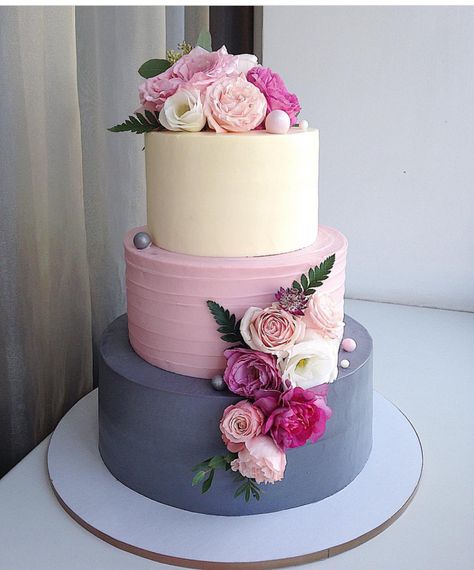 Soft color 3 tiered cake 3 Tier Cake Designs, Birthday Cake 3 Tier, 3tier Cake, 3 Tier Birthday Cake, 3 Tiered Cake, Buttercream Wedding Cakes, Tiered Cake Design, 3 Tier Cake, Buttercream Wedding Cake