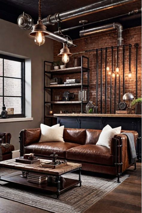 Step-by-step guide to revamp your living room's furniture and maximize space. Discover clever space-savvy solutions to create a functional and stylish living space. #FurnitureFacelift #LivingRoomDecor #DIYProjects #SpaceSavvySolutions Music And Office Room, Mans Living Room, Cozy Masculine Living Room, Leather Sofa Living, Industrial Living Room Design, Masculine Living Rooms, Whiskey Room, Diy Living Room, Diy Living Room Furniture