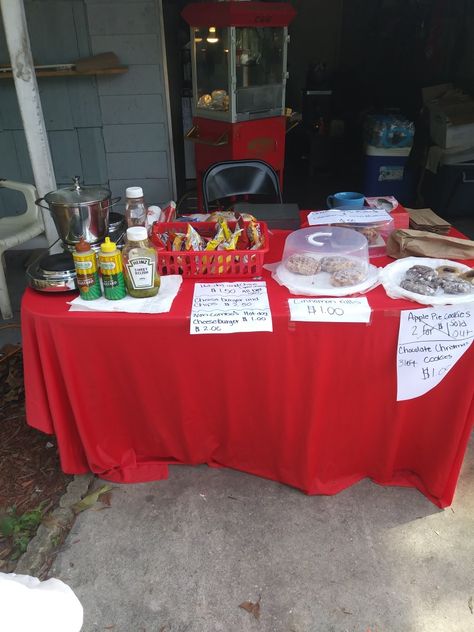 This was at my last yard sale sold a lot of food.. Concession Stand Table Ideas, Garage Sale Organization, A Lot Of Food, Stand Ideas, Money Savers, Concession Stand, Garage Sale, Money Saver, Garage Sales