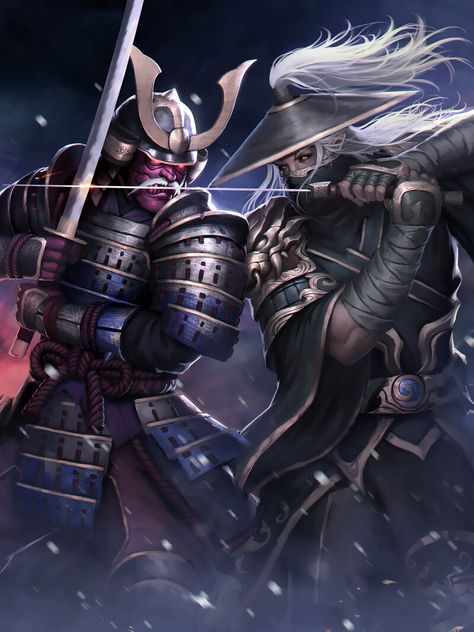 Cool Samurai Art, Shogun Tattoo, Ronin Art, Samurai Battle, Samurai Duel Art, D&d Samurai, Samurai Armour Art, Ninja Armor, Fantasy Samurai