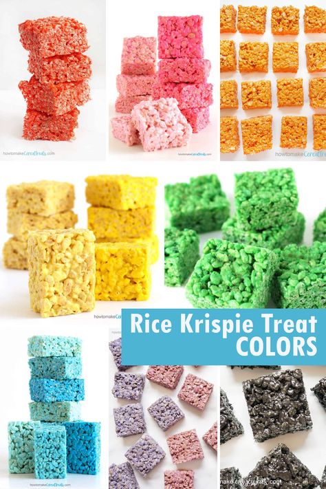 Rice Krispie Treat COLORS -- how to make any color cereal treats! Rice Krispie Treats With Jello, Rice Krispie Fish, How To Color Rice Krispie Treats, Rice Krispie Treats With Frosting, Pineapple Rice Krispie Treats, Colored Rice Krispie Treats, Rice Krispie Treats For Birthday Party, Colorful Rice Crispy Treats, Elmo Rice Crispy Treats