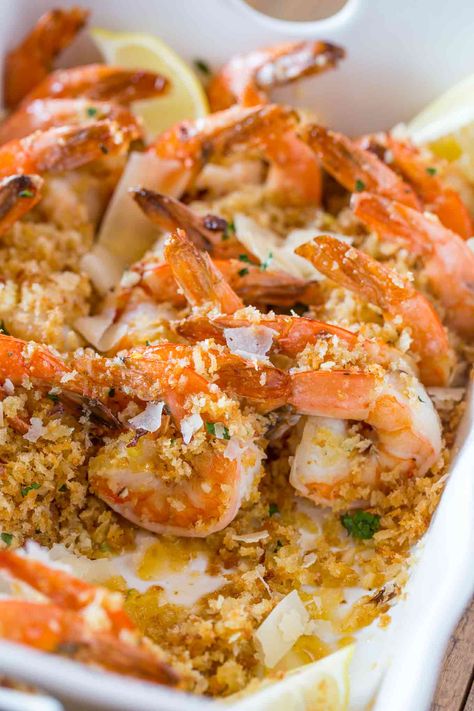 Baked Shrimp Scampi - Dinner, then Dessert Baked Shrimp Scampi Recipe, Grill Shrimp, Cheese Shrimp, Lemon Shrimp Pasta, Lemon Roasted Chicken, Fish Meals, Bolognese Sauce Recipe, Seafood Meals, Shrimp Toast