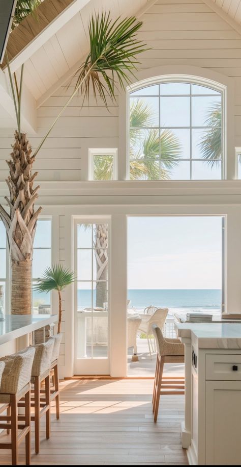 Modern Coastal Beach House Exterior, Beach Homes Exterior, Beach House Kitchen Ideas, 1111 Portal, Beach Plants, Beach House Kitchen, Coastal Exterior, Summer Beach House, Coastal House