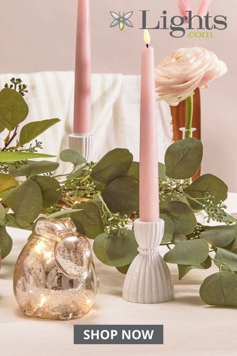 Pastel Spring Decor in 2022 | Diy wedding decorations, Pre lit garland, Pretty display Brunch Tablescape, Spring Mantle, Pre Lit Garland, Light Garland, Flameless Candles, Spring Home Decor, Outdoor Lanterns, Diy Wedding Decorations, Spring Home