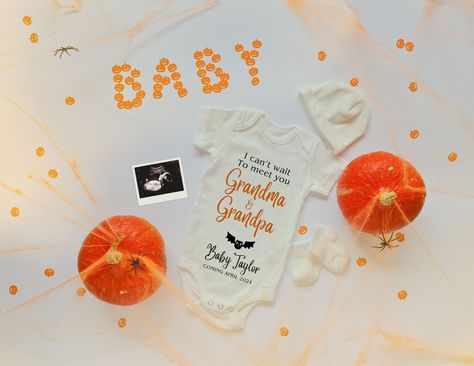 Pregnancy Announcement Fall, Surprise Pregnancy Announcement, Halloween Gender Reveal, Digital Baby Announcement, Halloween Pregnancy Announcement, Pregnancy Announcement Template, Digital Announcement, Digital Pregnancy Announcement, Pregnant Halloween