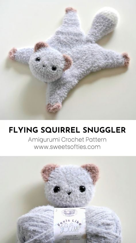 Flying Squirrel Snuggler - Payhip Crochet Flying Squirrel, Cute Crochet Crafts, Free Crochet Plush Patterns, Jellycat Crochet, Easy Crochet Stuffed Animals, Crochet Jellycat, Crochet Patterns Animals, Snuggler Crochet Pattern, Crochet Patterns Free Amigurumi