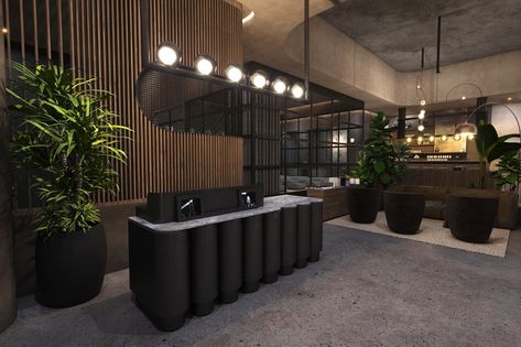 Take A Look Inside LA's New Wellness Destination, Remedy Place Social Wellness, Waiting Room Design, Reception Waiting, Hotel Buffet, Mid Century Office, Meditation Studio, Office Design Inspiration, Modern Reception, Counter Design