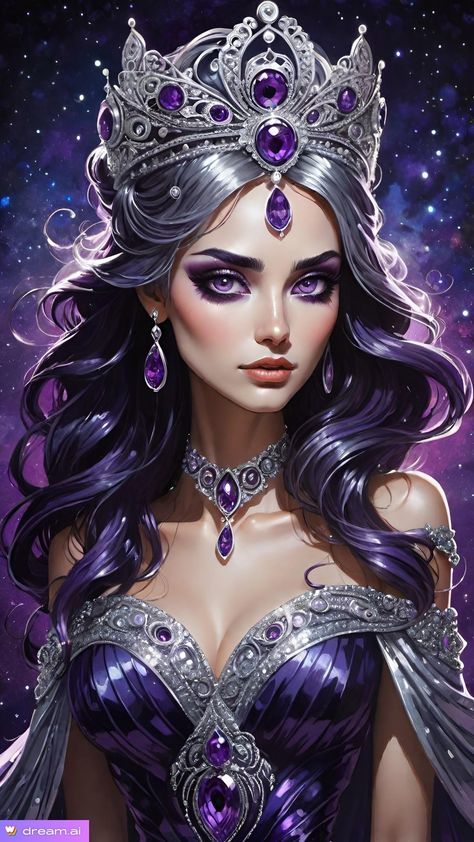 Character Art Purple, Queen Profile Picture, Queen Profile, Magic Queen, Purple Magic, Beauty Magic, Queen Hair, Queen Crown, Gothic Victorian