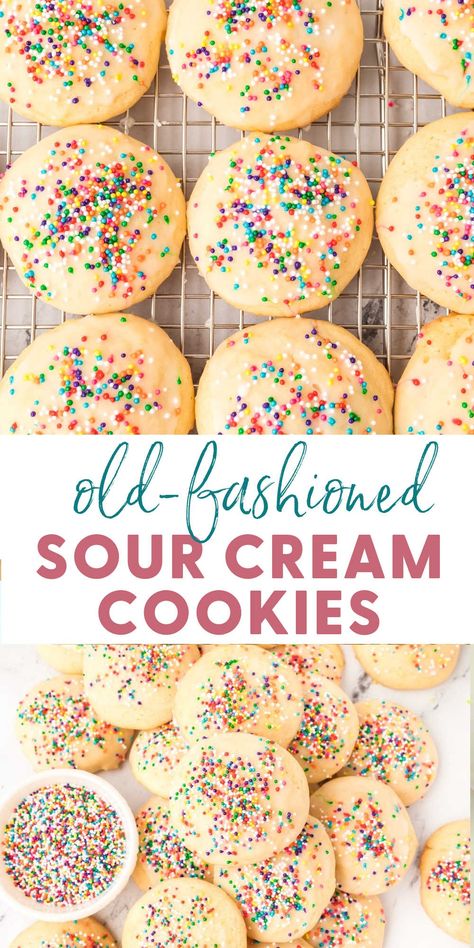 Old Fashioned Sour Cream Cookies Classic Christmas Cookies, Sour Cream Cookies, Sour Cream Sugar Cookies, Cookie Recipe Video, Christmas Cookie Recipe, Popular Cookies, Cream Cookies, Grandma's Kitchen, Dipped Cookies