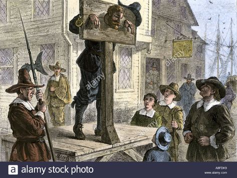 Offender punished by standing in the pillory in a Puritan seaport town 1600s. Hand-colored woodcut Stock Photo Witch Of Blackbird Pond, Wind Pictures, The Fox And The Hound, Black Bird, Hand Coloring, Gifts In A Mug, Art Reproductions, High Quality Art Prints, Find Art