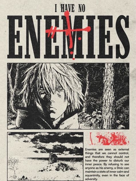 Vinland Saga Poster, Lock Screen Theme, I Have No Enemies, Iphone 4k Wallpaper, No Enemies, Distorted Text, Vagabond Manga, Wallpaper Lock Screen, Japanese Poster Design