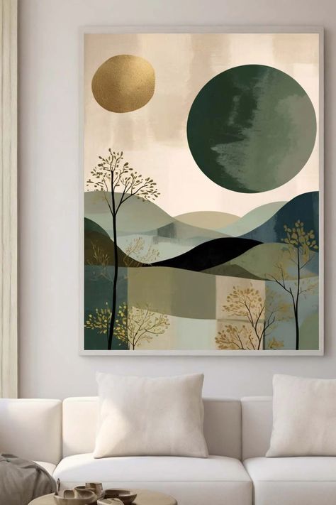 Japandi Wall Art Print Wabi Sabi Moss Green Moon Landscape Artwork Japandi Decor Digital Modern Abstract Scandinavian Japanese. Modern Boho Interior, Modern Boho Interior Design, Japandi Wabi Sabi, Moon Landscape, Japanese Minimalist, Japandi Wall, Japandi Decor, Japandi Wall Art, Boho Interior Design