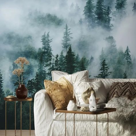 Large Peel Stick Wall Decals Misty Forest Scene Easy Apply - Temu Forest Room Decor, Photo Mural Wall, Colours Wallpaper, Tree Mural, Forest Wall Mural, Smooth Wallpaper, Wood Interior Design, Photo Mural, Foggy Forest