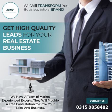 Transform Your Real Estate Business with Ahmad Digital Marketing Expert 🏢 Get High-Quality Leads for Your Real Estate Business 🏢 Are you looking to boost your real estate business and transform it into a recognized brand? Look no further! 📞 Contact Us Today: 0315 0858482 Don’t miss out on the opportunity to take your real estate business to the next level. Reach out to us and see the difference we can make! #realestate #realestatemarketing #onlinebusiness #MarketingDigital #marketingtips... Realestate Marketing, Marketing Consultant, Real Estate Business, Get High, Marketing Agency, Marketing Tips, Next Level, Online Marketing, A Team