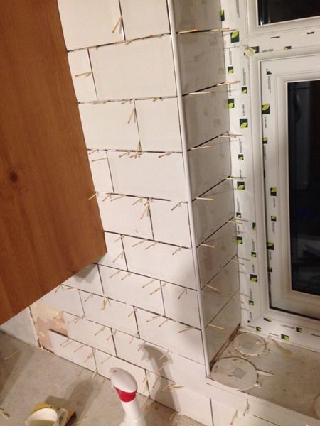 Tiling a window recess | Mumsnet Discussion Tiling Around Kitchen Window, Bathroom Tiles Window, Bathroom With Recessed Shelf, Tiling Around Windows In Bathroom, Tiling Around A Window, Tiled Bathroom Window, Subway Tile Around Window, How To Tile Around A Window, Tiles Around Window