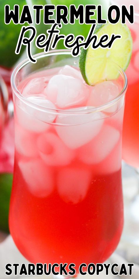 Starbucks copycat watermelon refresher recipe. An easy and delicious homemade summer drink! Watermelon Cooler Non Alcoholic, Easy Refresher Drinks, Kiwi Watermelon Refresher, Fancy Drink Recipes Nonalcoholic, Watermelon Drink Recipes Nonalcoholic, Watermelon Punch Nonalcoholic, Summer Coolers Drinks, Red Bull Refresher Recipe, Summer Drinks Without Alcohol