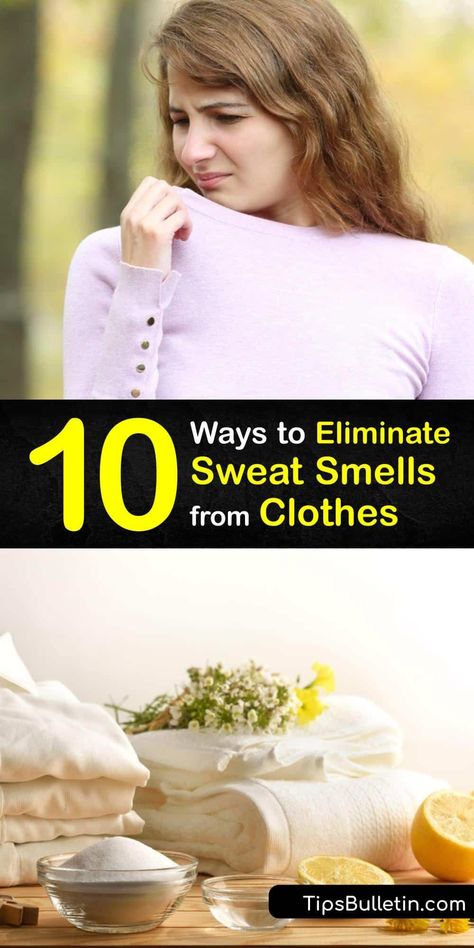 Sweat stains and sweat odor are common issues when washing gym clothes. When cleaning clothing, laundry detergent may not be enough to remove odor from your workout clothes. Discover home remedies for getting your clothes clean and smelling fresh. #remove #sweat #smell #clothes Odor Eliminator Diy, Stinky Armpits, Remove Odor From Clothes, Underarm Smell, Smelly Underarms, Smelly Clothes, Smelly Armpits, Armpits Smell, Armpit Odor